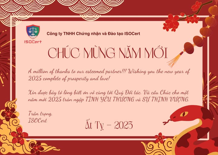 CHÚC MỪNG NĂM MỚI ẤT TỴ 2025 - ISOCERT THÔNG BÁO LỊCH NGHỈ TẾT